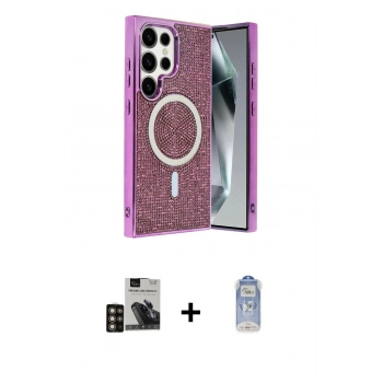MARSİLYAN™- Galaxy S24 Ultra Kılıf Eksen Çizgi - Siyah Joko Magic 5D Cam + PVD Metal Kamera Lens - GD