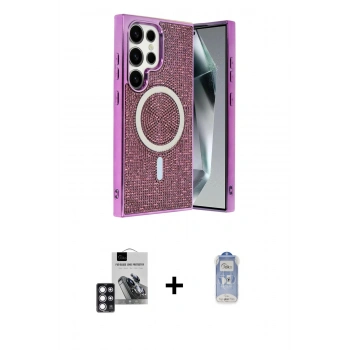 MARSİLYAN™- Galaxy S24 Ultra Kılıf Eksen Çizgi - Siyah Joko Magic 5D Cam + PVD Metal Kamera Lens - PE