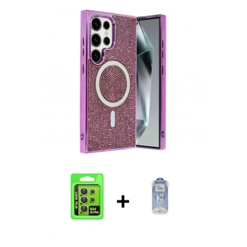 MARSİLYAN™- Galaxy S24 Ultra Kılıf Eksen Çizgi - Siyah Joko Magic 5D Cam + Raze Metal Kamera Lens - SI