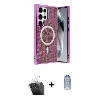 MARSİLYAN™- Galaxy S24 Ultra Kılıf Eksen Çizgi - Siyah Joko Magic 5D Cam + Kamera Lens Koruma Cam - SF