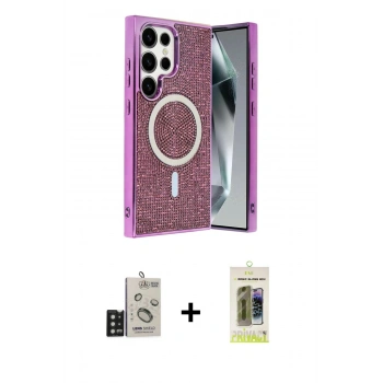 MARSİLYAN™- Galaxy S24 Ultra Kılıf Eksen Çizgi - Siyah Joko Magic 5D Hayalet Cam + Bilvis Titan Kamera Lens - SH