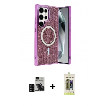 MARSİLYAN™- Galaxy S24 Ultra Kılıf Eksen Çizgi - Siyah Joko Magic 5D Hayalet Cam + PVD Metal Kamera Lens - SH