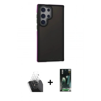 MARSİLYAN™- Galaxy S24 Ultra Kılıf Eksen Işık - Şeffaf 360 Full Body Arka Koruyucu + Kamera Lens Koruma Cam - SF