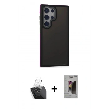 MARSİLYAN™- Galaxy S24 Ultra Kılıf Eksen Işık - Siyah Bilvis Hayalet Cam Ekran Koruyucu + Kamera Lens Koruma Cam - SF
