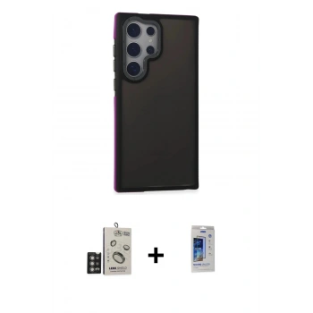 MARSİLYAN™- Galaxy S24 Ultra Kılıf Eksen Işık - Siyah Durable Full Glue Curved Cam + Bilvis Titan Kamera Lens - DNMR
