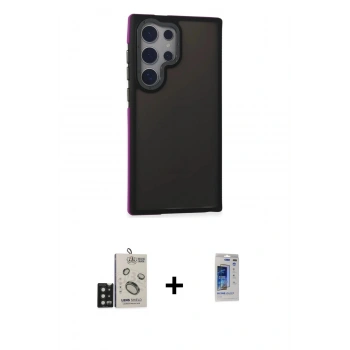 MARSİLYAN™- Galaxy S24 Ultra Kılıf Eksen Işık - Siyah Durable Full Glue Curved Hayalet Cam + Bilvis Titan Kamera Lens - SH