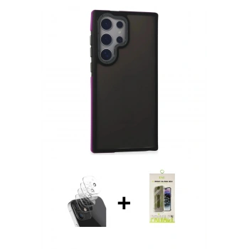 MARSİLYAN™- Galaxy S24 Ultra Kılıf Eksen Işık - Siyah Joko Magic 5D Hayalet Cam + Kamera Lens Koruma Cam - SF
