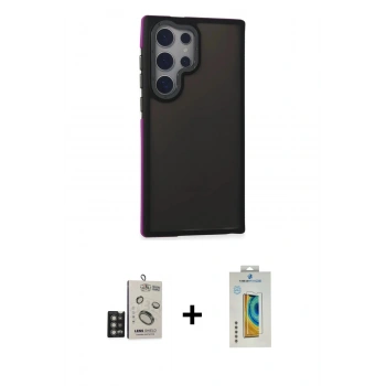 MARSİLYAN™- Galaxy S24 Ultra Kılıf Eksen Işık - Siyah Polymer Nano Ekran Koruyucu + Bilvis Titan Kamera Lens - DNMR