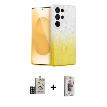 MARSİLYAN™- Galaxy S24 Ultra Kılıf Eksen Minimal Özel Seri - Siyah Bilvis 3D Cam Ekran Koruyucu + Bilvis Titan Kamera Lens - GD