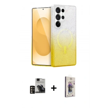 MARSİLYAN™- Galaxy S24 Ultra Kılıf Eksen Minimal Özel Seri - Siyah Bilvis 3D Cam Ekran Koruyucu + PVD Metal Kamera Lens - GD