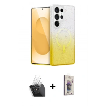 MARSİLYAN™- Galaxy S24 Ultra Kılıf Eksen Minimal Özel Seri - Siyah Bilvis 3D Cam Ekran Koruyucu + Kamera Lens Koruma Cam - SF