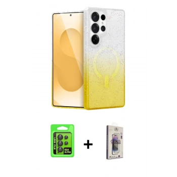 MARSİLYAN™- Galaxy S24 Ultra Kılıf Eksen Minimal Özel Seri - Siyah Bilvis 3D Cam Ekran Koruyucu + Raze Metal Kamera Lens - SH