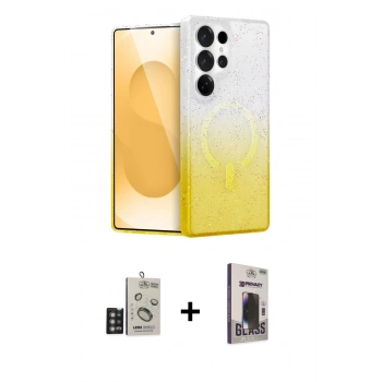 MARSİLYAN™- Galaxy S24 Ultra Kılıf Eksen Minimal Özel Seri - Siyah Bilvis Hayalet Cam Ekran Koruyucu + Bilvis Titan Kamera Lens - DNMR