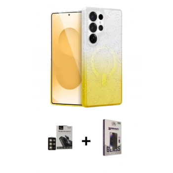 MARSİLYAN™- Galaxy S24 Ultra Kılıf Eksen Minimal Özel Seri - Siyah Bilvis Hayalet Cam Ekran Koruyucu + PVD Metal Kamera Lens - GD