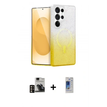 MARSİLYAN™- Galaxy S24 Ultra Kılıf Eksen Minimal Özel Seri - Siyah Durable Full Glue Curved Cam + PVD Metal Kamera Lens - GD