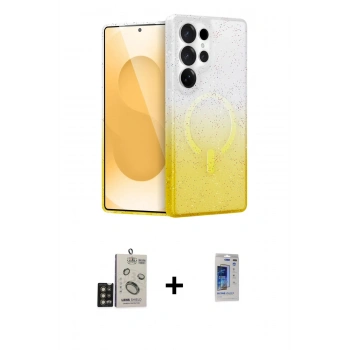 MARSİLYAN™- Galaxy S24 Ultra Kılıf Eksen Minimal Özel Seri - Siyah Durable Full Glue Curved Hayalet Cam + Bilvis Titan Kamera Lens - GD