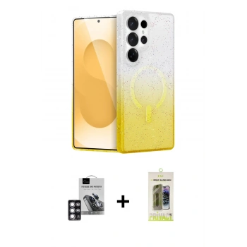 MARSİLYAN™- Galaxy S24 Ultra Kılıf Eksen Minimal Özel Seri - Siyah Joko Magic 5D Hayalet Cam + PVD Metal Kamera Lens - PE
