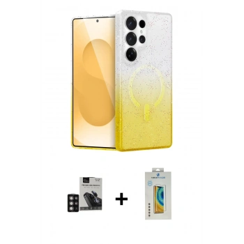 MARSİLYAN™- Galaxy S24 Ultra Kılıf Eksen Minimal Özel Seri - Siyah Polymer Nano Ekran Koruyucu + PVD Metal Kamera Lens - DNMR