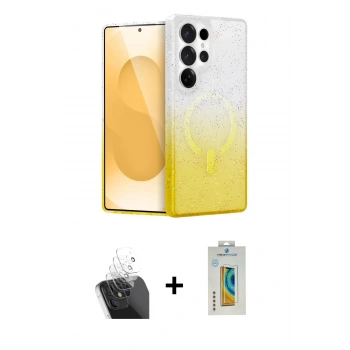 MARSİLYAN™- Galaxy S24 Ultra Kılıf Eksen Minimal Özel Seri - Siyah Polymer Nano Ekran Koruyucu + Kamera Lens Koruma Cam - SF