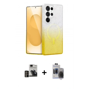 MARSİLYAN™- Galaxy S24 Ultra Kılıf Eksen Minimal Özel Seri - Siyah Vanessa Magic Hayalet Cam + PVD Metal Kamera Lens - GD