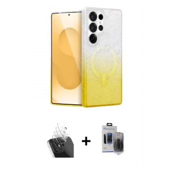 MARSİLYAN™- Galaxy S24 Ultra Kılıf Eksen Minimal Özel Seri - Siyah Vanessa Magic Hayalet Cam + Kamera Lens Koruma Cam - SF