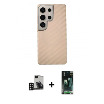 MARSİLYAN™- Galaxy S24 Ultra Kılıf Eksen Prime - Siyah 360 Mat Full Body Arka Koruyucu + PVD Metal Kamera Lens - DNMR