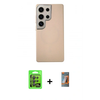 MARSİLYAN™- Galaxy S24 Ultra Kılıf Eksen Prime - Siyah AutoKit 5in1 Fiber Hayalet Polymer Nano Ekran Koruyucu + Raze Metal Kamera Lens - SH