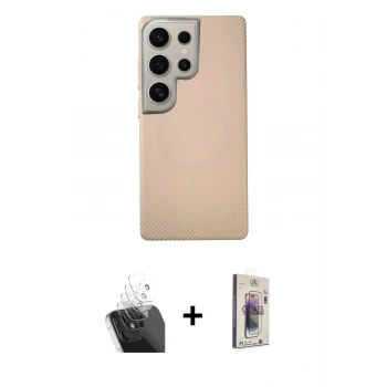 MARSİLYAN™- Galaxy S24 Ultra Kılıf Eksen Prime - Siyah Bilvis 3D Cam Ekran Koruyucu + Kamera Lens Koruma Cam - SF