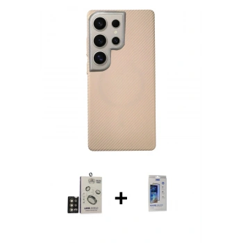 MARSİLYAN™- Galaxy S24 Ultra Kılıf Eksen Prime - Siyah Durable Full Glue Curved Cam + Bilvis Titan Kamera Lens - GD