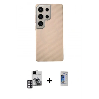 MARSİLYAN™- Galaxy S24 Ultra Kılıf Eksen Prime - Siyah Durable Full Glue Curved Cam + PVD Metal Kamera Lens - PE