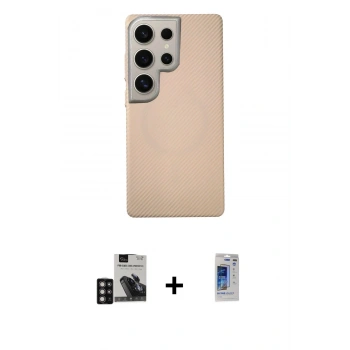 MARSİLYAN™- Galaxy S24 Ultra Kılıf Eksen Prime - Siyah Durable Full Glue Curved Hayalet Cam + PVD Metal Kamera Lens - DNMR