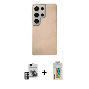 MARSİLYAN™- Galaxy S24 Ultra Kılıf Eksen Prime - Siyah Polymer Nano Ekran Koruyucu + PVD Metal Kamera Lens - PE