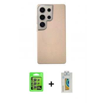 MARSİLYAN™- Galaxy S24 Ultra Kılıf Eksen Prime - Siyah Polymer Nano Ekran Koruyucu + Raze Metal Kamera Lens - GI