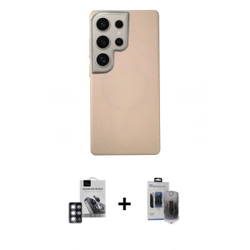 MARSİLYAN™- Galaxy S24 Ultra Kılıf Eksen Prime - Siyah Vanessa Magic Hayalet Cam + PVD Metal Kamera Lens - PE