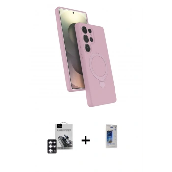 MARSİLYAN™- Galaxy S24 Ultra Kılıf İz Işık Koleksiyonu - Siyah Durable Full Glue Curved Hayalet Cam + PVD Metal Kamera Lens - PE
