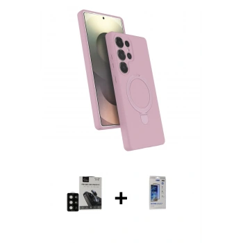 MARSİLYAN™- Galaxy S24 Ultra Kılıf İz Işık Koleksiyonu - Siyah Durable Full Glue Curved Hayalet Cam + PVD Metal Kamera Lens - SH
