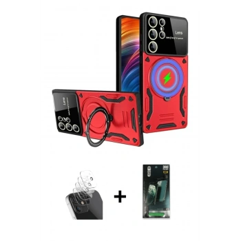 MARSİLYAN™- Galaxy S24 Ultra Kılıf Kıvılcım Modern Serisi - Siyah 360 Mat Full Body Arka Koruyucu + Kamera Lens Koruma Cam - SF