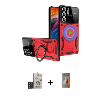 MARSİLYAN™- Galaxy S24 Ultra Kılıf Kıvılcım Modern Serisi - Siyah AutoKit 5in1 Fiber Hayalet Polymer Nano Ekran Koruyucu + Bilvis Titan Kamera Lens - GD