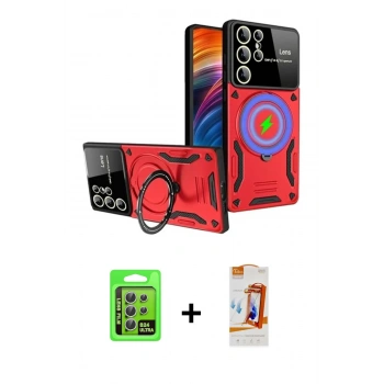 MARSİLYAN™- Galaxy S24 Ultra Kılıf Kıvılcım Modern Serisi - Siyah AutoKit 5in1 Fiber Polymer Nano Ekran Koruyucu + Raze Metal Kamera Lens - GS