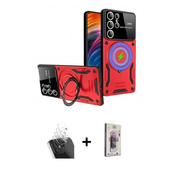 MARSİLYAN™- Galaxy S24 Ultra Kılıf Kıvılcım Modern Serisi - Siyah Bilvis 3D Cam Ekran Koruyucu + Kamera Lens Koruma Cam - SF