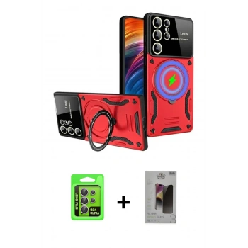 MARSİLYAN™- Galaxy S24 Ultra Kılıf Kıvılcım Modern Serisi - Siyah Bilvis Hayalet Cam Ekran Koruyucu + Raze Metal Kamera Lens - MR