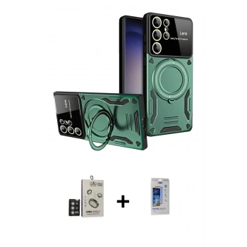 MARSİLYAN™- Galaxy S24 Ultra Kılıf Kıvılcım Modern Serisi - Siyah Durable Full Glue Curved Cam + Bilvis Titan Kamera Lens - DNMR