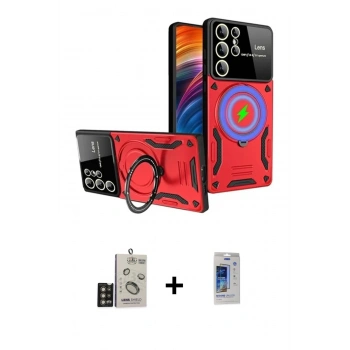 MARSİLYAN™- Galaxy S24 Ultra Kılıf Kıvılcım Modern Serisi - Siyah Durable Full Glue Curved Cam + Bilvis Titan Kamera Lens - GD