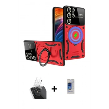 MARSİLYAN™- Galaxy S24 Ultra Kılıf Kıvılcım Modern Serisi - Siyah Durable Full Glue Curved Hayalet Cam + Kamera Lens Koruma Cam - SF