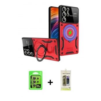 MARSİLYAN™- Galaxy S24 Ultra Kılıf Kıvılcım Modern Serisi - Siyah Joko Magic 5D Hayalet Cam + Raze Metal Kamera Lens - SI