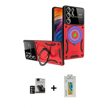 MARSİLYAN™- Galaxy S24 Ultra Kılıf Kıvılcım Modern Serisi - Siyah Polymer Nano Ekran Koruyucu + PVD Metal Kamera Lens - GD
