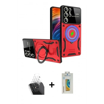 MARSİLYAN™- Galaxy S24 Ultra Kılıf Kıvılcım Modern Serisi - Siyah Polymer Nano Ekran Koruyucu + Kamera Lens Koruma Cam - SF