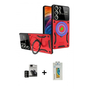 MARSİLYAN™- Galaxy S24 Ultra Kılıf Kıvılcım Modern Serisi - Siyah Polymer Nano Ekran Koruyucu + PVD Metal Kamera Lens - SH