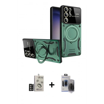 MARSİLYAN™- Galaxy S24 Ultra Kılıf Kıvılcım Modern Serisi - Siyah Vanessa Magic Hayalet Cam + Bilvis Titan Kamera Lens - DNMR