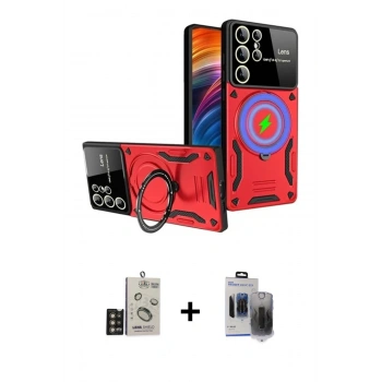 MARSİLYAN™- Galaxy S24 Ultra Kılıf Kıvılcım Modern Serisi - Siyah Vanessa Magic Hayalet Cam + Bilvis Titan Kamera Lens - GD